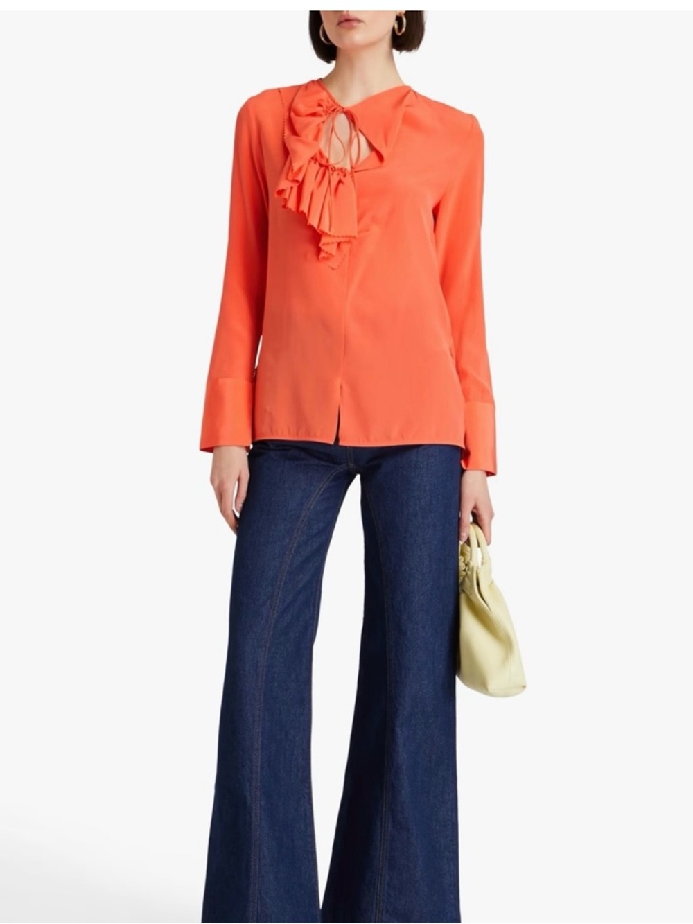 Victoria Beckham Coral Ruffle silk crepe de chine Long Sleeve Blouse
